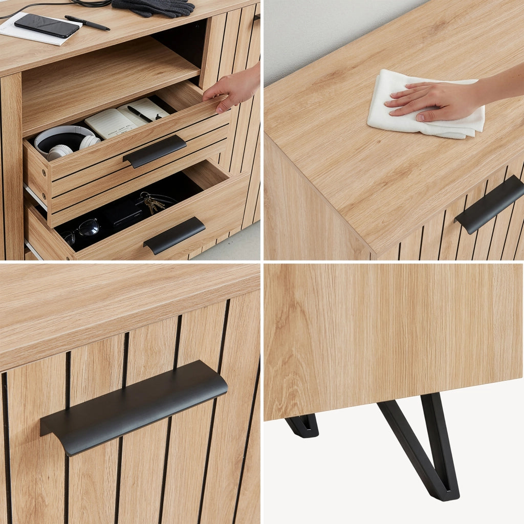 Credenza Noppen con Cassetti e Ante Mobile Contenitore 100x150x38 cm - Effetto Rovere [en.casa]