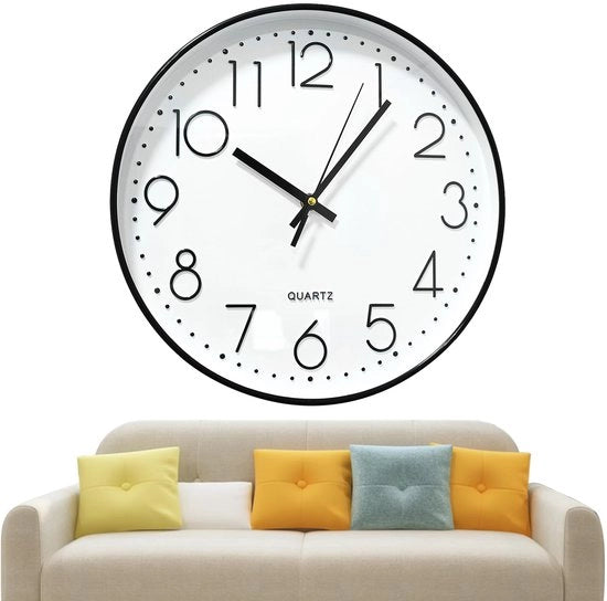 Orologio da parete senza ticchettio 30cm, orologio da parete moderno senza ticchettio, orologio da parete per bambini, grande orologio da parete, meccanismo per orologio da parete silenzioso (bianco/nero)