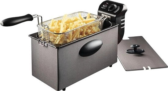 Frittoia 3,5 Litri - Frittelle con Manico e Maniglie Isolate Termicamente - Frittura fino a 190° 2000W 3-4 Litri - Acciaio Antracite