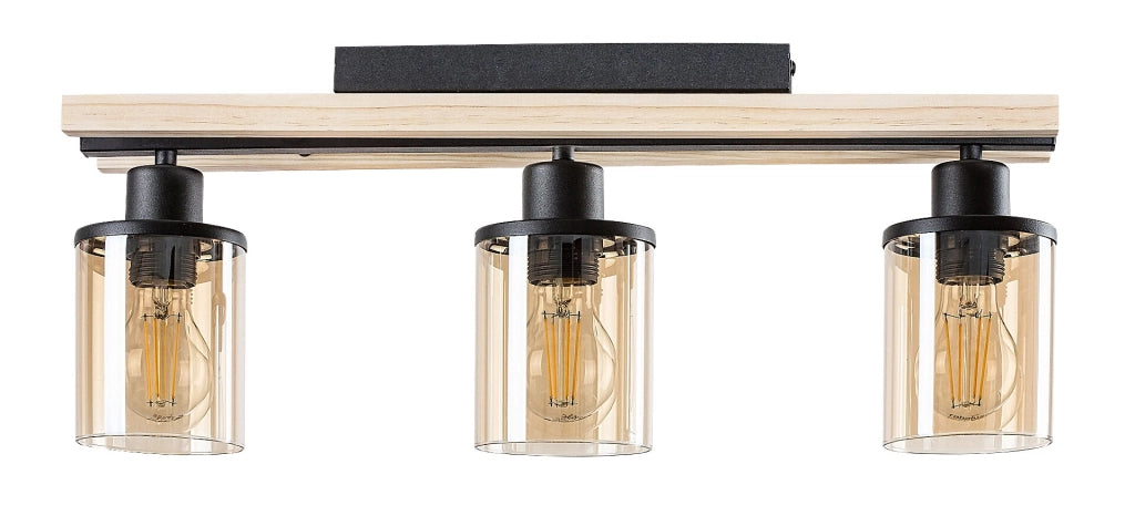 Plafoniera 3 luci E27 nero/ambra in legno Niylah Rabalux