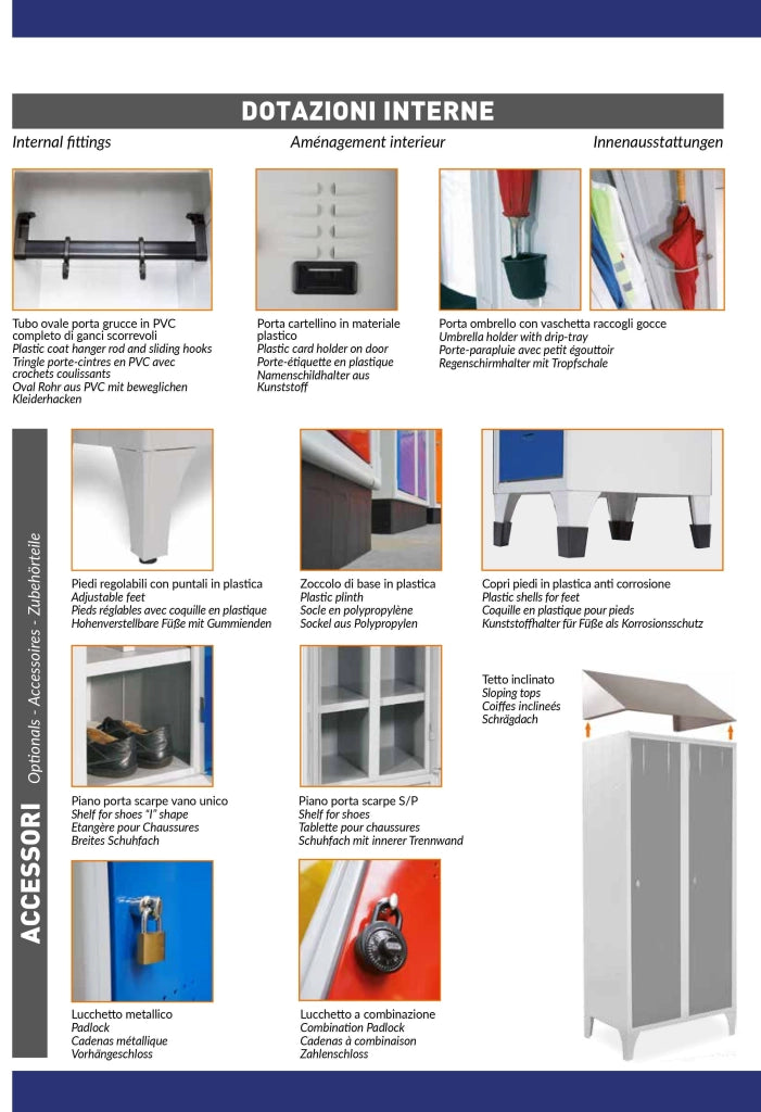 Armadietto da spogliatoio ad 1 posto con tramezza sporco/pulito cm. 35x50x180h