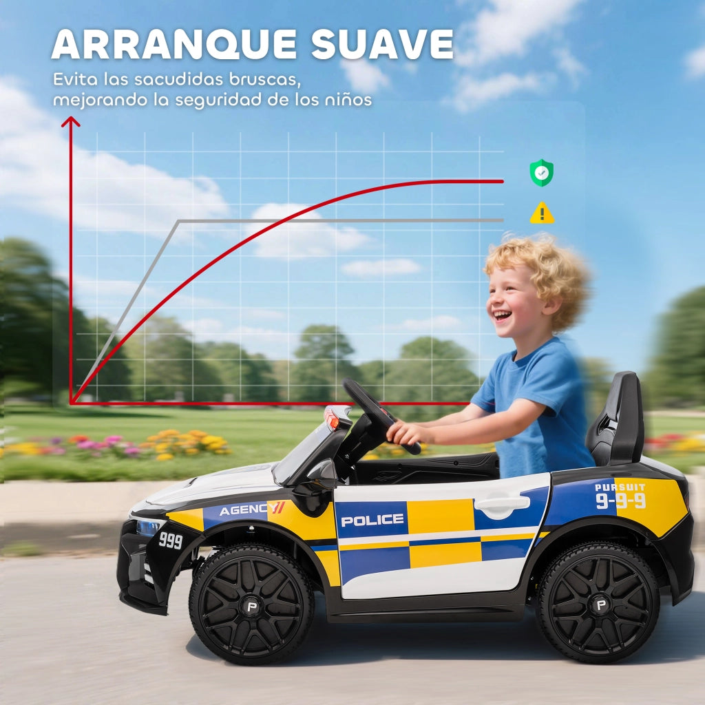 Auto Elettrica Polizia per Bambini 3+ Anni ¨C Xylo ¨C 12V con Telecomando Luci Sirena 96x60x45cm