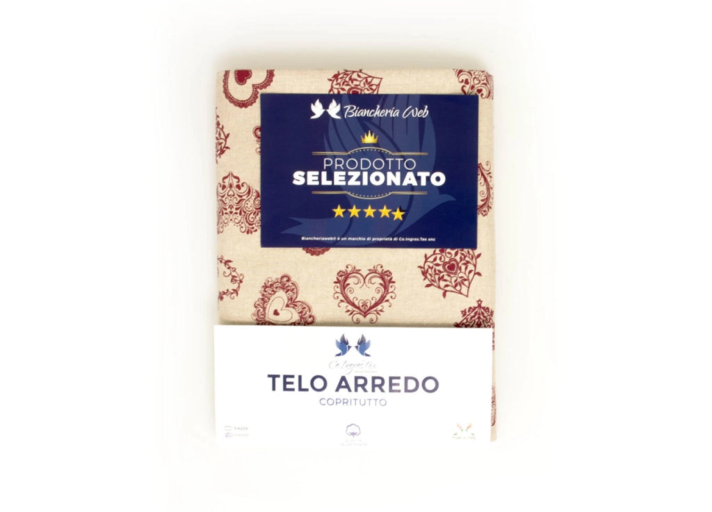 Telo Arredo Granfoulard Copritutto Cotone Made Italy Vari Disegni Arredatutto Copriletto Multiuso - 1 Piazza - Cuore Rosso