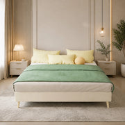 DESMIU Letto 140 × 200 cm 2 posti in tessuto, metallo e pannelli, senza materasso, beige