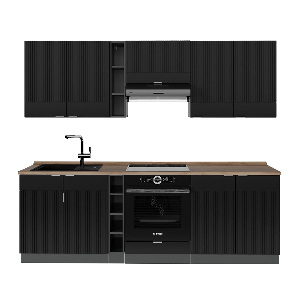Cucina componibile Fame-Line Nero rigato/Antracite 235 cm, PL Rovere Vicco