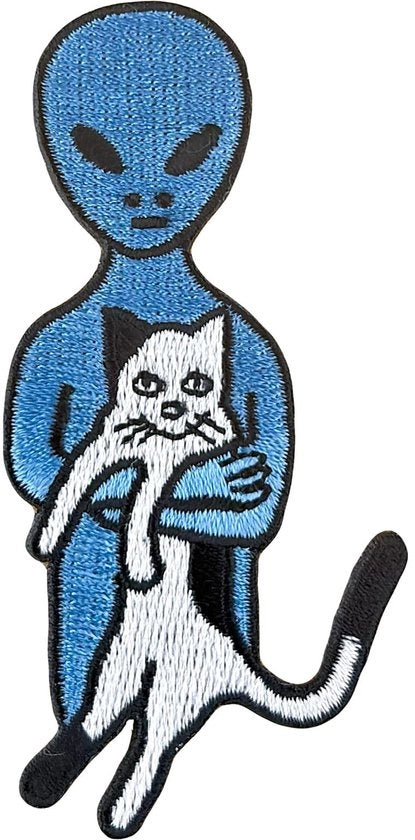 Patch Alien con Gatto - Striscia di Ricamo Gebordurata 8,5 x 4 cm
