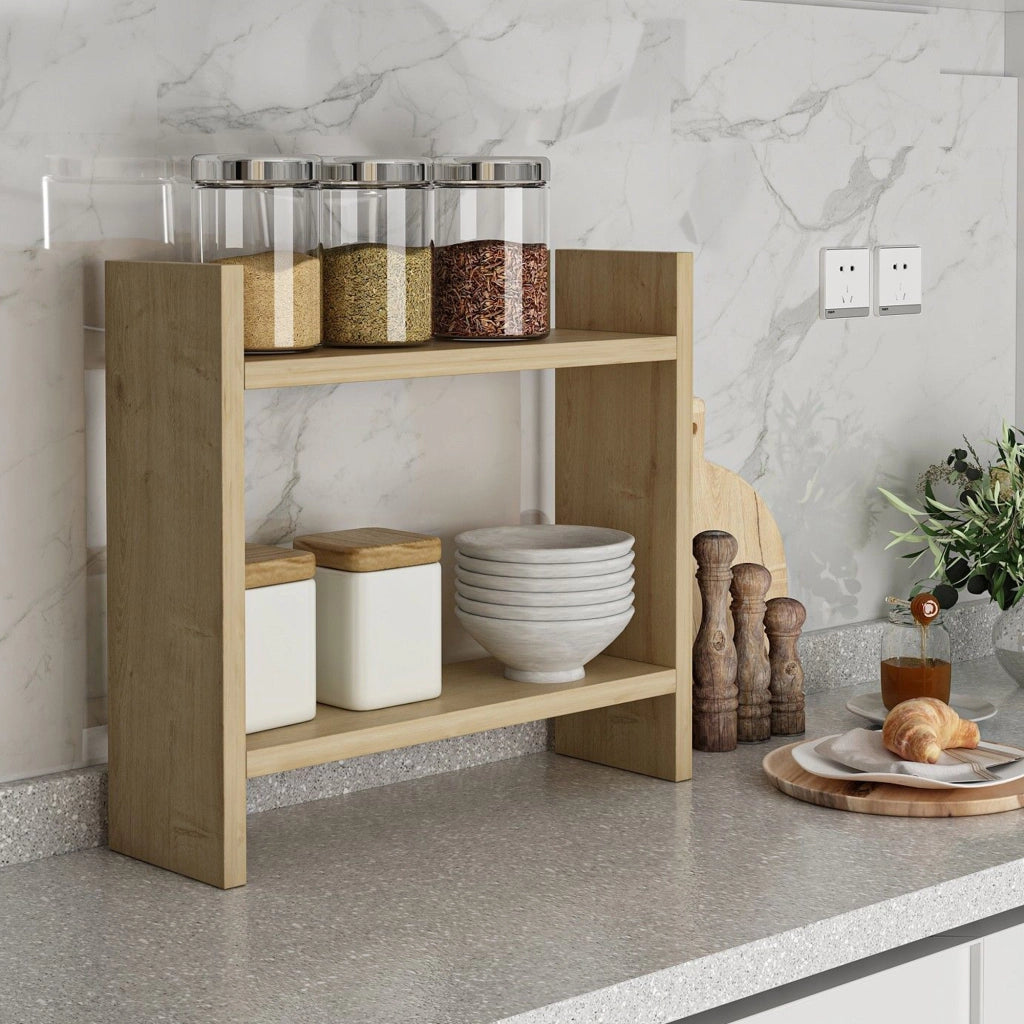 Morfasso, Mensola 2 Ripiani, 34x10x30h cm Marrone Rovere