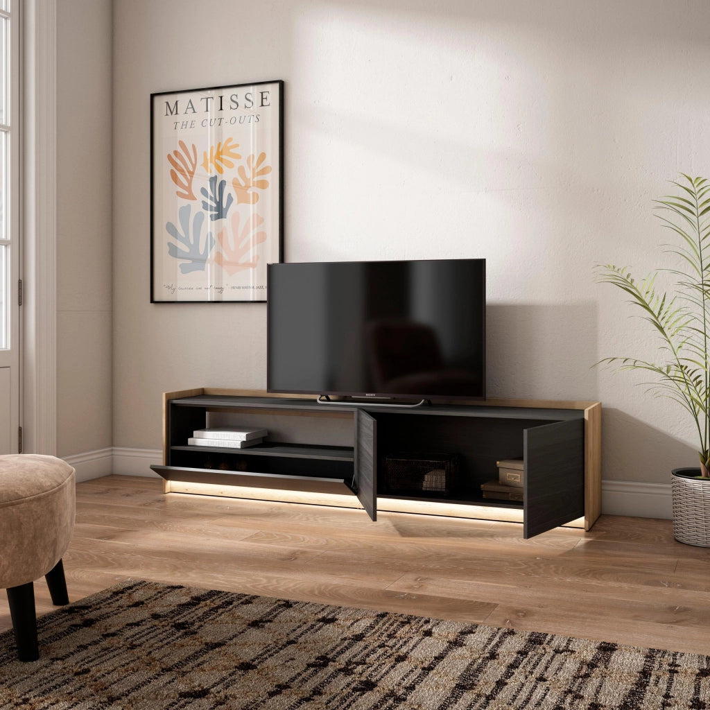 Mobile TV Soggiorno, 207x50x37 cm, Per TV fino a 80", LED, Nero e rovere