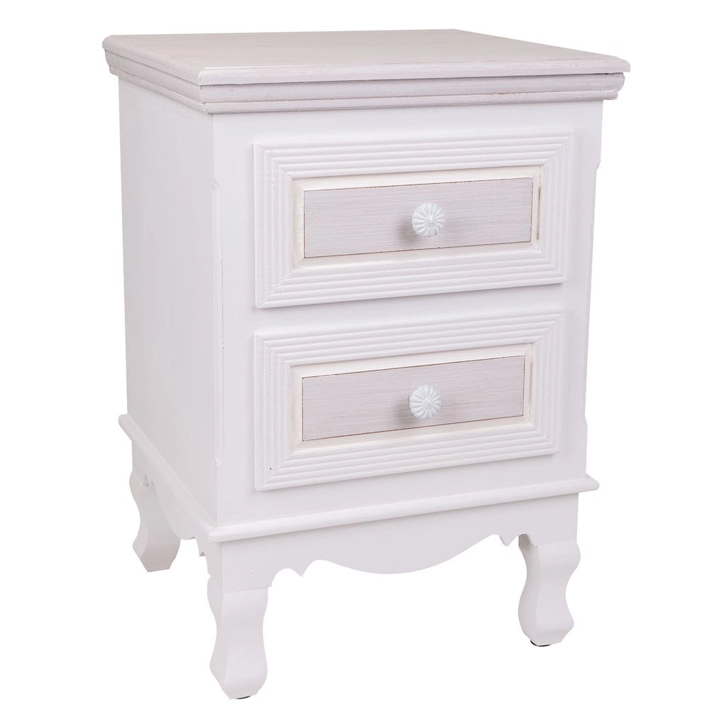 Comodino in legno con 2 cassetti bianchi 37x33,5x53.