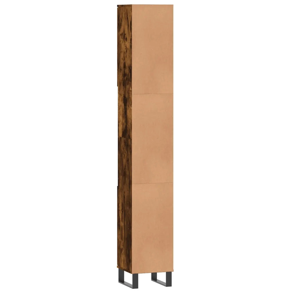 Armadietto Bagno | Armadio da bagno Rovere Fumo 30x30x190 cm in Legno Multistrato