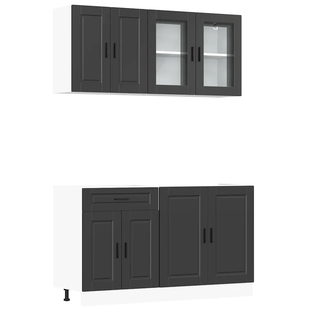 Set Armadio pensile | Mobili da Cucina 4 pz Porto Neri Legno Multistrato