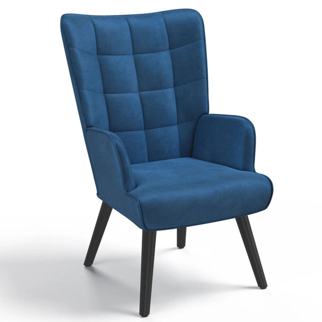 IDMarket - Poltrona scandinava in velluto blu ANIA