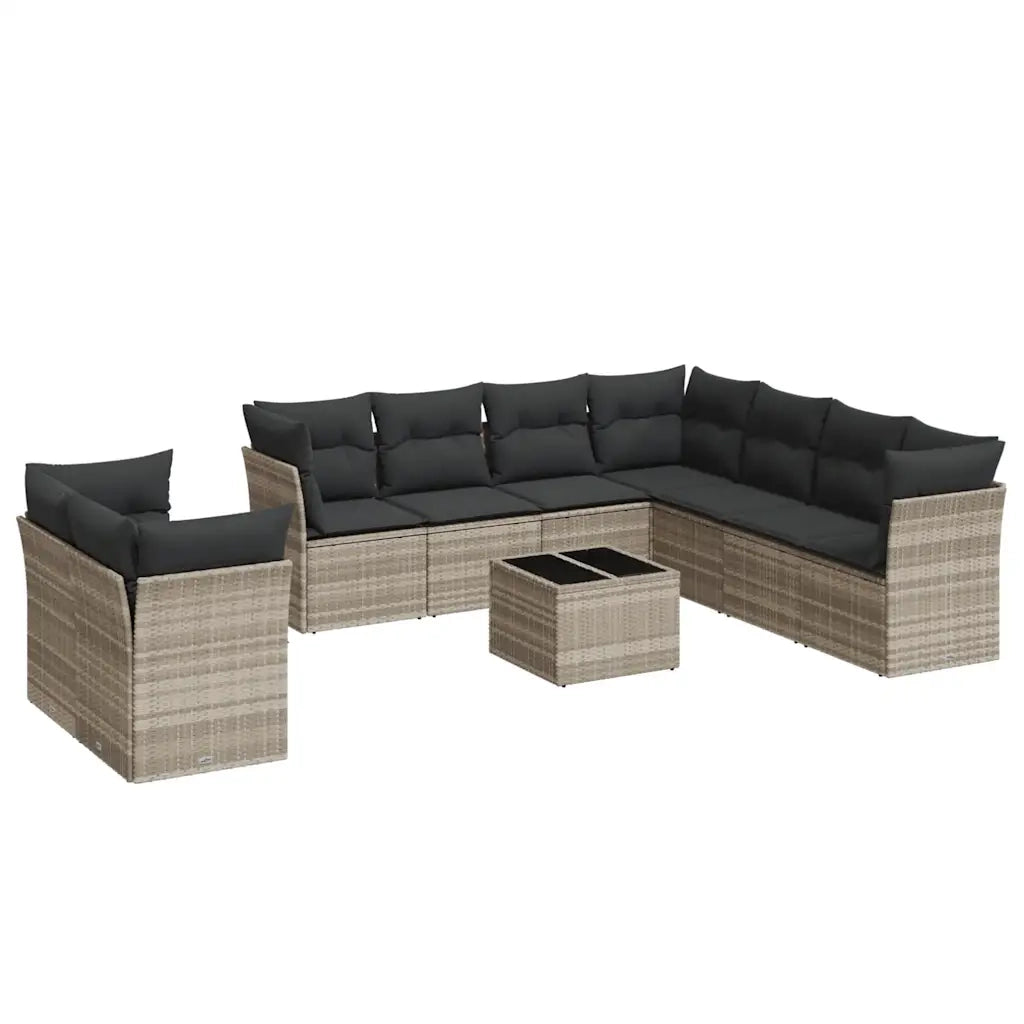Set Divano Giardino 10 pz con Cuscini Grigio Chiaro Polyrattan 3217852