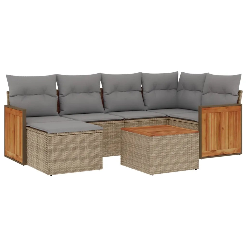 Set Divani da Giardino 7 pz con Cuscini Beige in Polyrattan 3260267