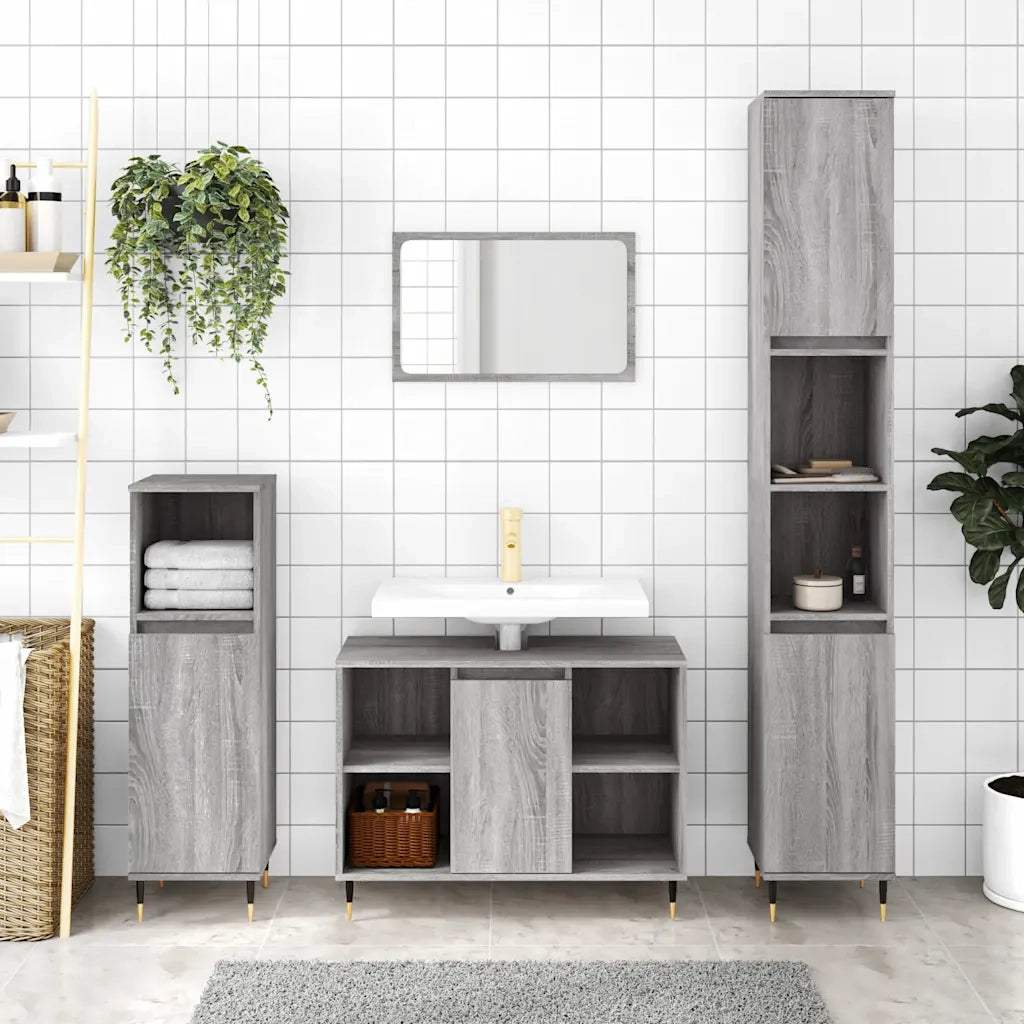 Mobile da Bagno Grigio Sonoma 80x33x60 cm in Legno Multistrato 831626