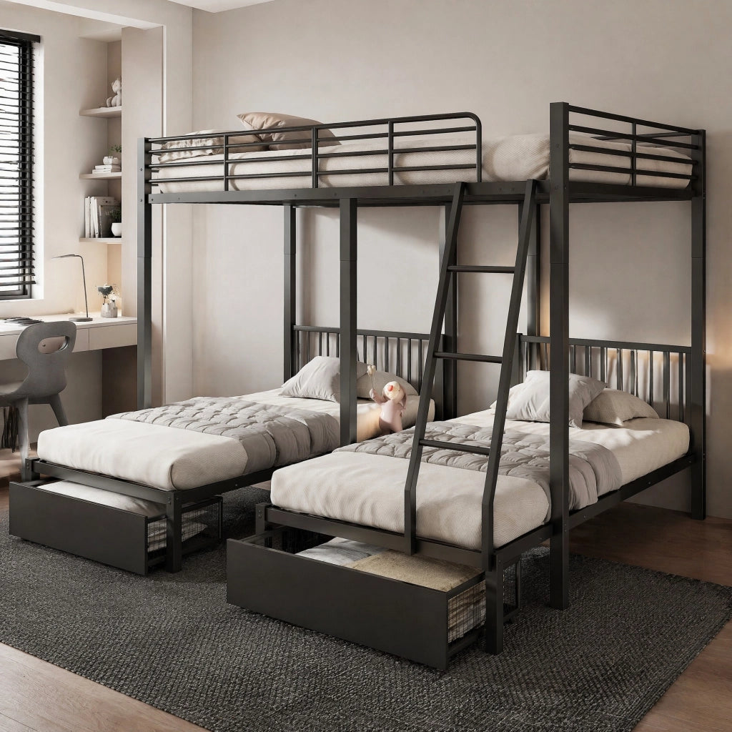 LETTO a castello triplo trasformabile 246x206x177,8 cm metallo nero