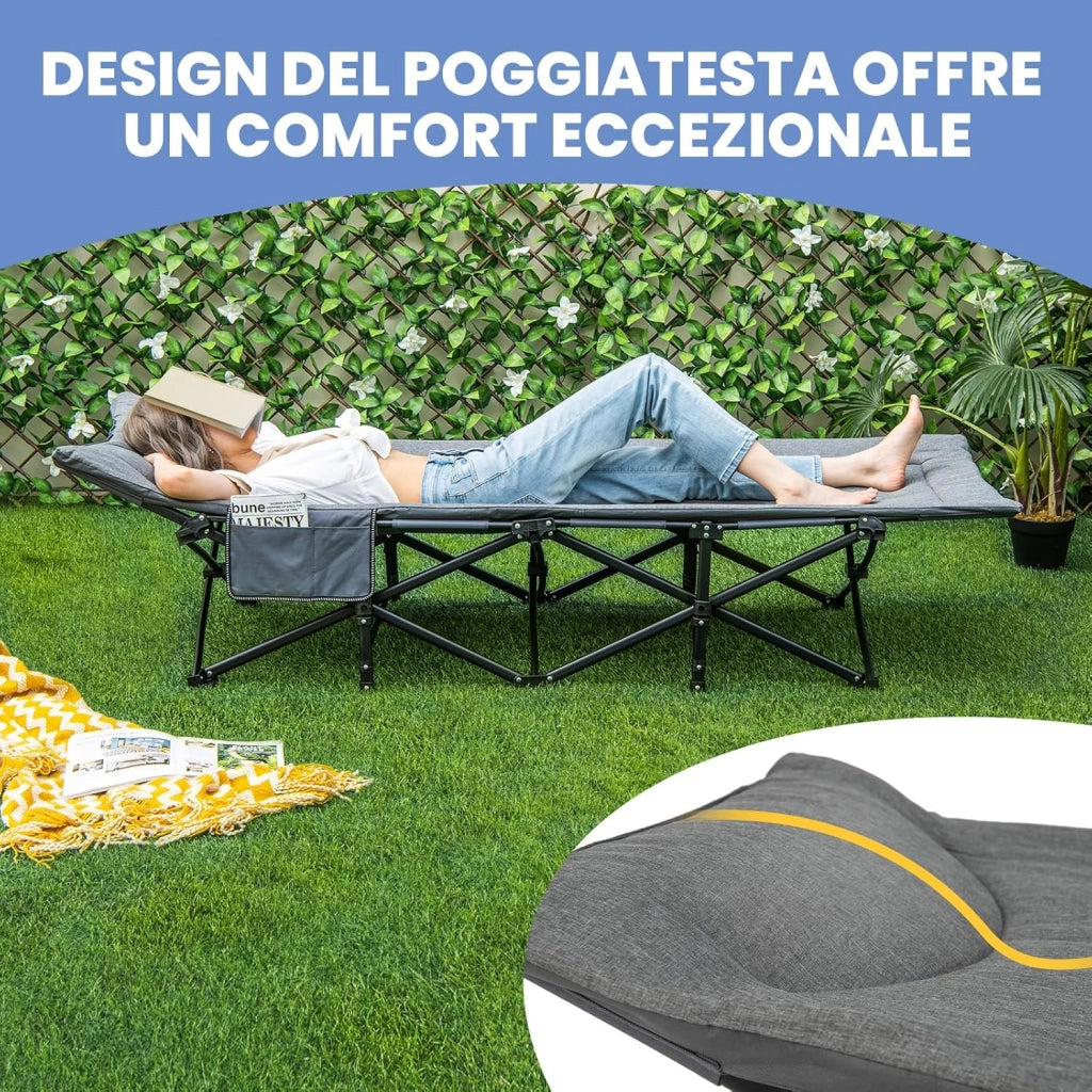 Brandina da Campeggio, Letto da Campeggio con Cuscino e Poggiatesta, Tappetino a Doppio Strato, Brandina da Campeggio Portatile per Ufficio, Casa, Carico Fino a 204 kg