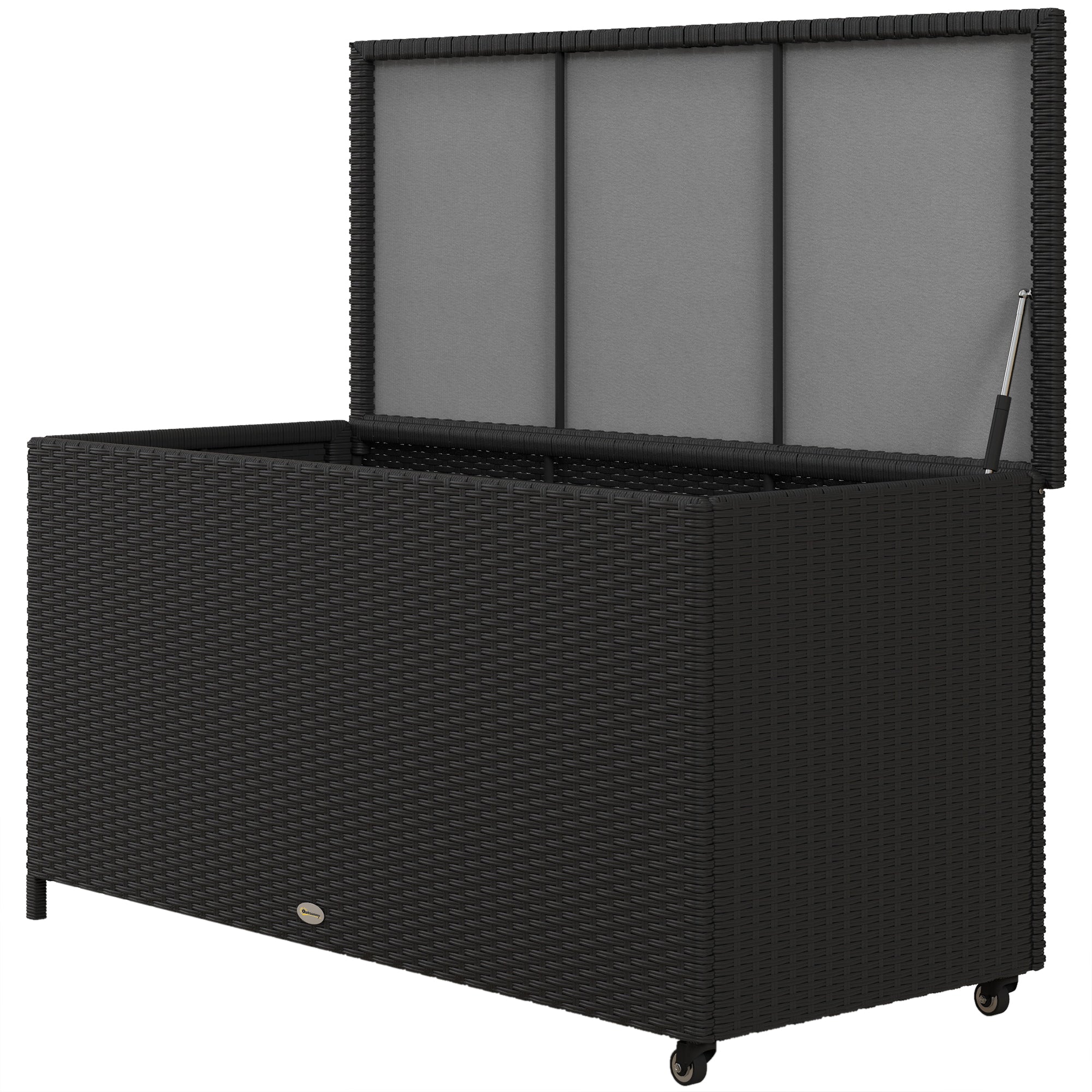 Baule da Giardino con Ruote 121x57x67 cm in Rattan PE Nero