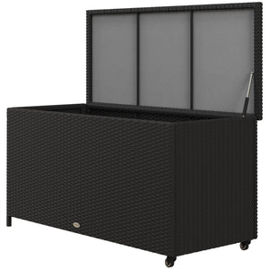 Baule da Giardino con Ruote 121x57x67 cm in Rattan PE Nero