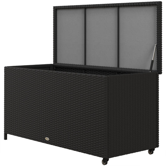 Baule da Giardino con Ruote 121x57x67 cm in Rattan PE Nero