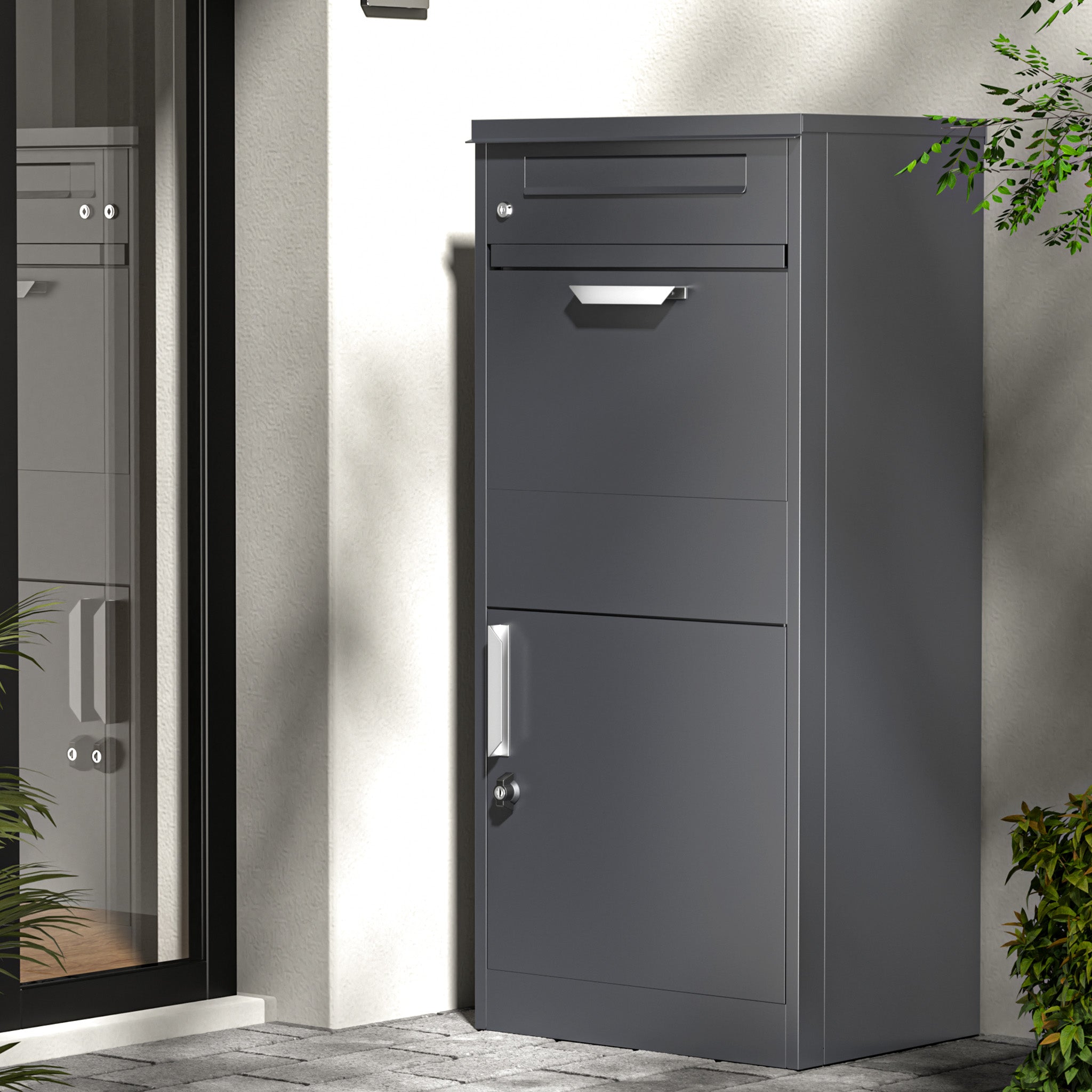 Toboli Cassetta postale per pacchi antracite 500 x 370 x 1120 mm Portapacchi con serratura
