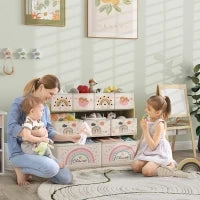 Mobile Portagiochi per Bambini a 3 Livelli con 9 Contenitori in Tessuto, 93x30x70 cm, Giallo