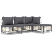 Set Divani da Giardino 4 pz | Set Salotto da Giardino con Cuscini Antracite in Polyrattan