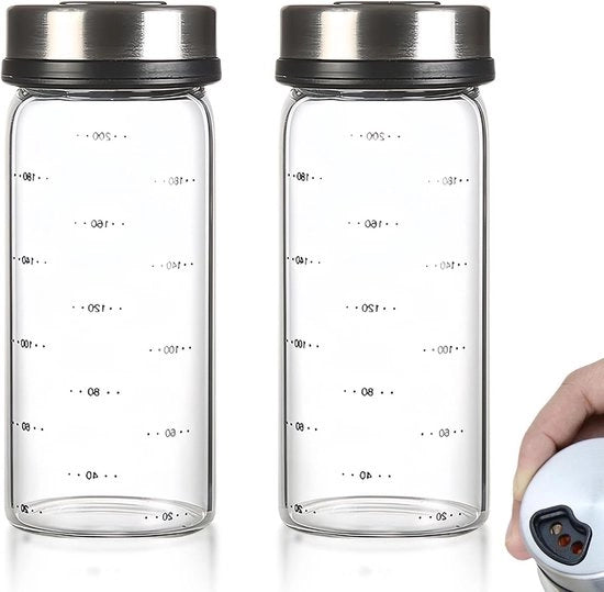 Set di contenitori per spezie e erbe in vetro borosilicato - 2 pezzi da 200 ml - Organizzatore con coperchio a vite - Dispensatore per cucina o barbecue - Specie e erbe - Contenitori di conservazione - Accessorio utile per la cucina