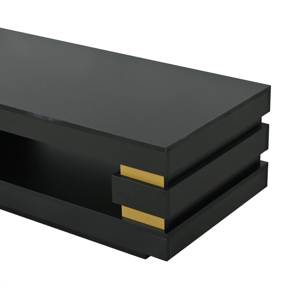 Tavolino da Caff¨¨ con Vano Contenitore e LED ¨C MINIMAL ¨C MDF Nero Lucido 100x50x35