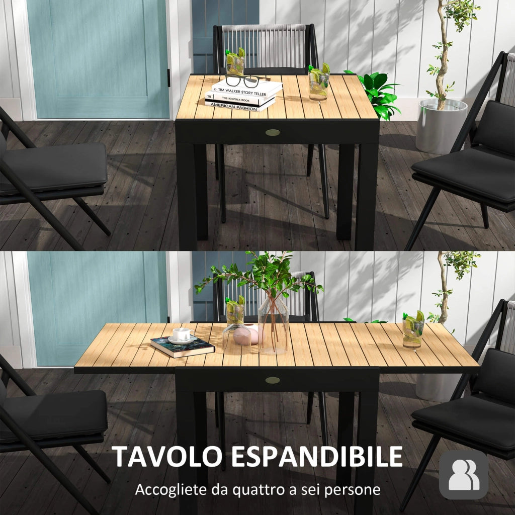Tavolo da Giardino Allungabile per 4-6 Persone 81/162x80x75 cm in Alluminio con Piano a Doghe Giallo