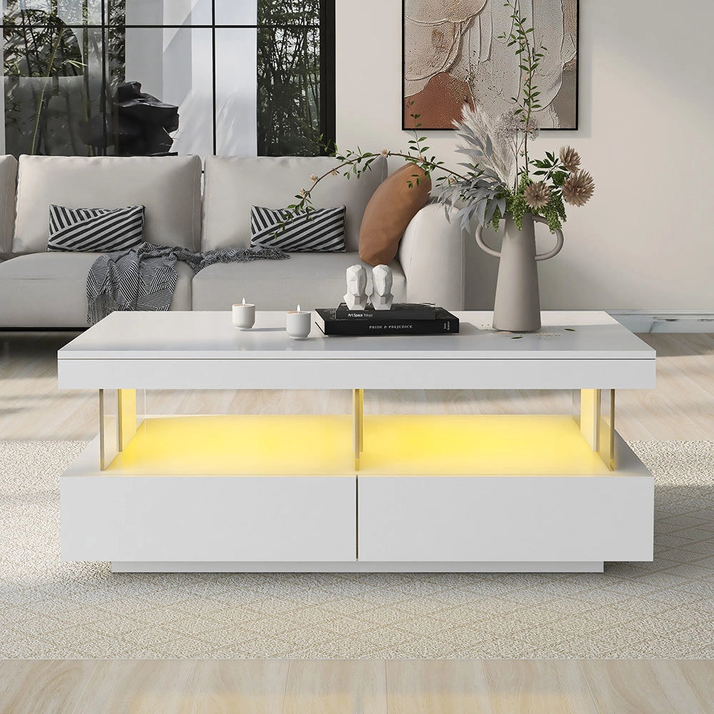 Tavolino moderno LED - Xylo - 100x60x49.5 cm - Bianco - Resistente ai graffi