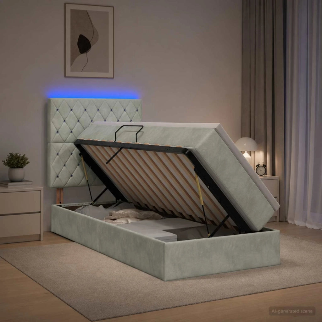 Letto con contenitore LED e materasso Grigio Chiaro 90 x 200 cm 3460044