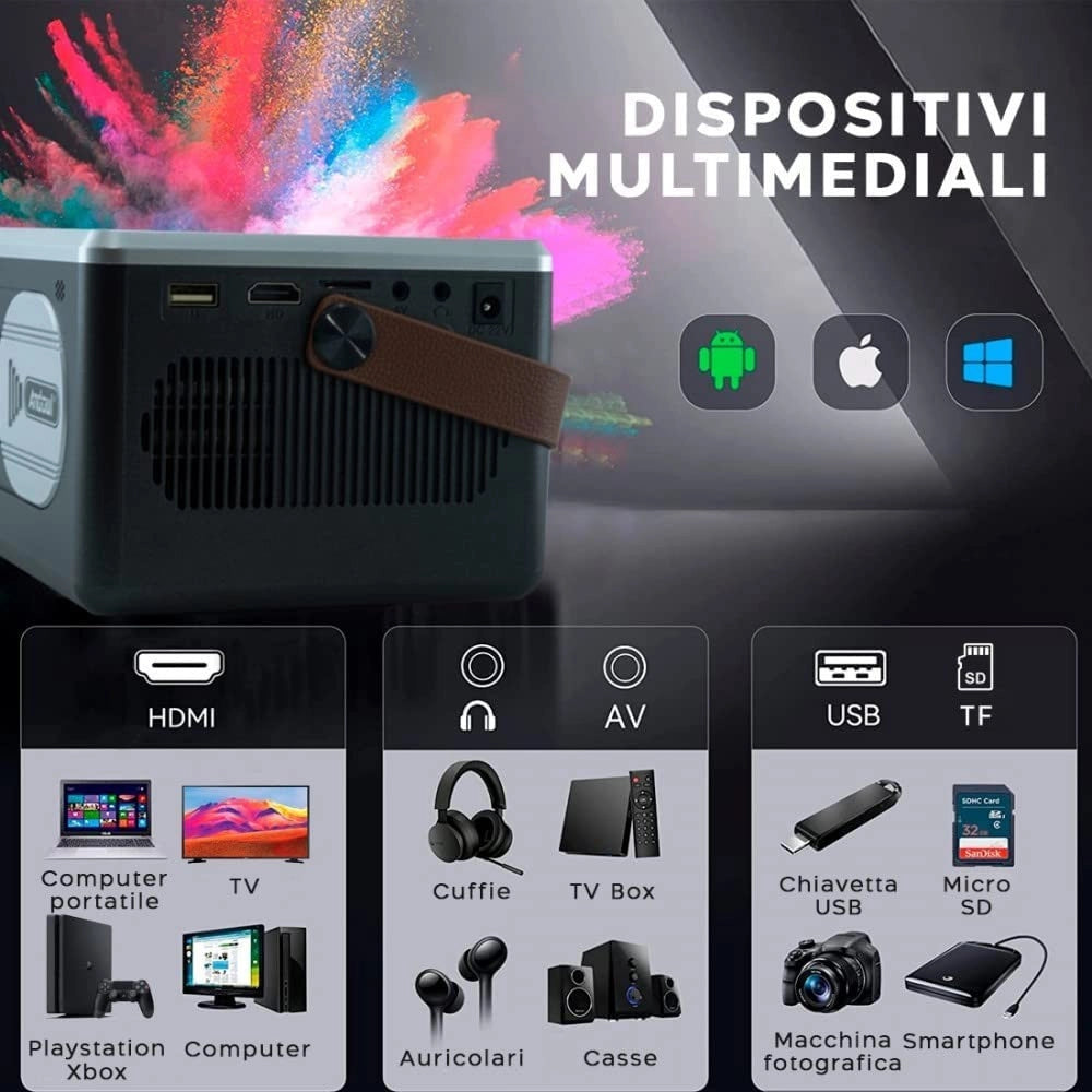 Trade Shop - Videoproiettore Portatile Ad Alta Definizione Hd Lettore Multimediale Q-hd4800 -