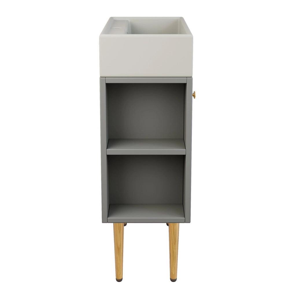 Mobile sottolavabo bagno con lavabo in ceramica lucida piano integrato in MDF grigio e bianco 68,5 × 52,6 × 32,28 cm