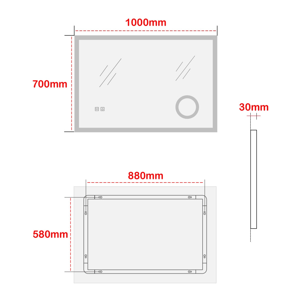 Specchio LED da Parete Scafa Multifunzionale Cornice Bianca 100 x 70 cm pro.tec