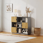 Libreria Bassa Verhundar Scaffale a 3 Livelli con Vani Aperti e Chiusi con Ante 102x120x30 cm Grigio / color Legno [en.casa]
