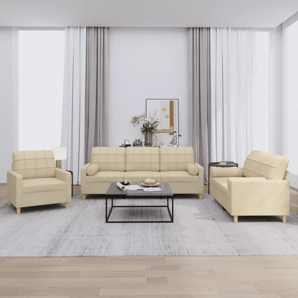 Set Divani 3 pz con Cuscini Crema in Tessuto 3201260