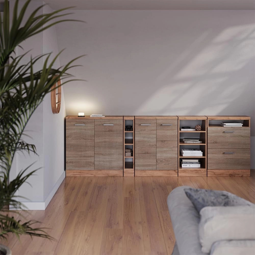 Set di mobili sottotetto Rion, Sonoma, 120 cm Set di 2 carcasse armadio profondità 60 cm, adatto per il salvaspazio sotto tetti spioventi