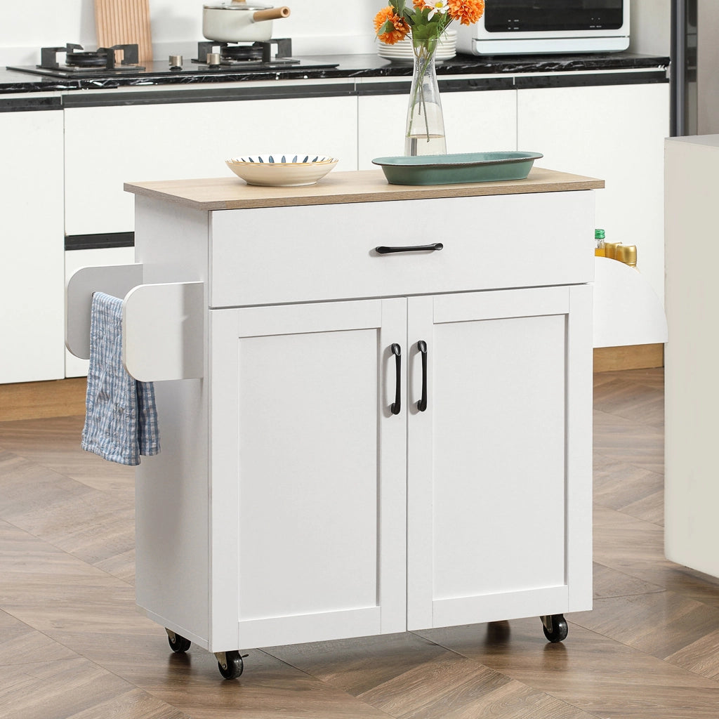Carrello da Cucina con Cassetto, Ante, Appendiabiti e Spice Rack ¨C Zephmum ¨C Bianco 105x36x85 cm