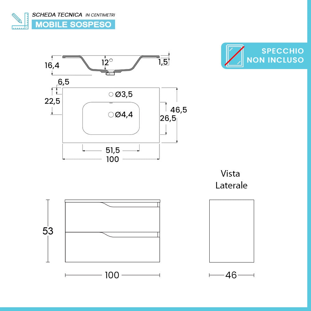 Mobile bagno sospeso 100cm bianco e quercia con pensile e lavabo Sumya