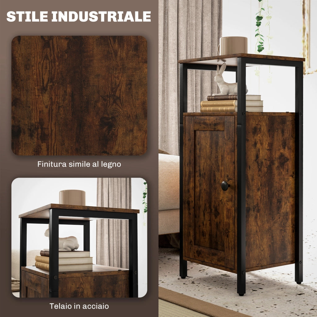 Comodino Industriale in Legno e Acciaio con 2 Ripiani ¨C zephmum ¨C Marrone 34x30x80