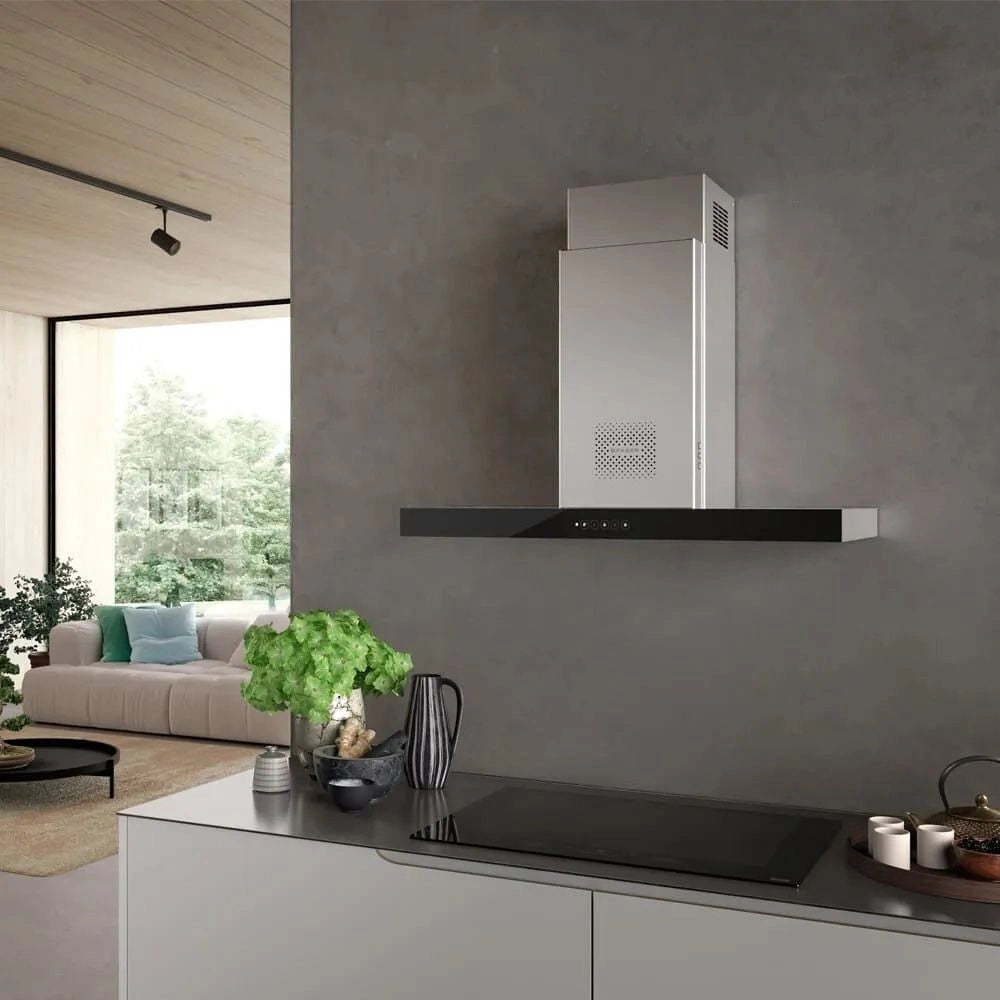 Cappa aspirante a parete Faber Air Hub Stilo Glass Comfort 90 cm classe A+ inox e vetro nero