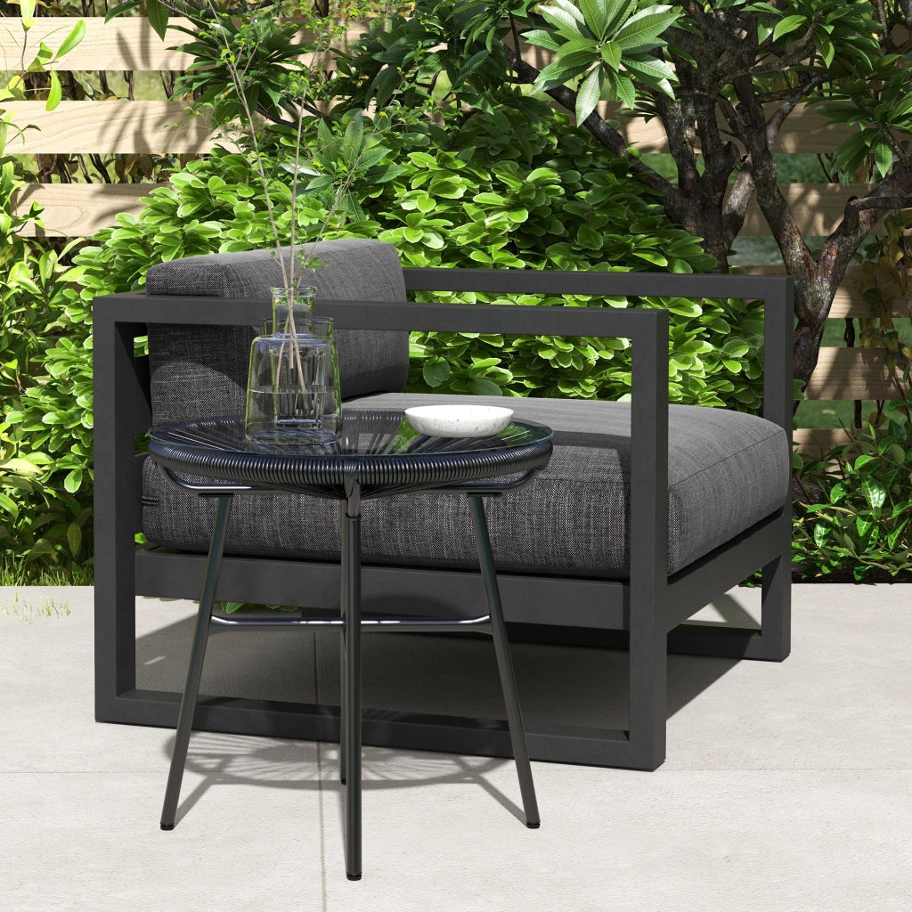 Tavolino da giardino ¨C zephmum ¨C 50x50x50 cm, nero, polyrattan, vetro