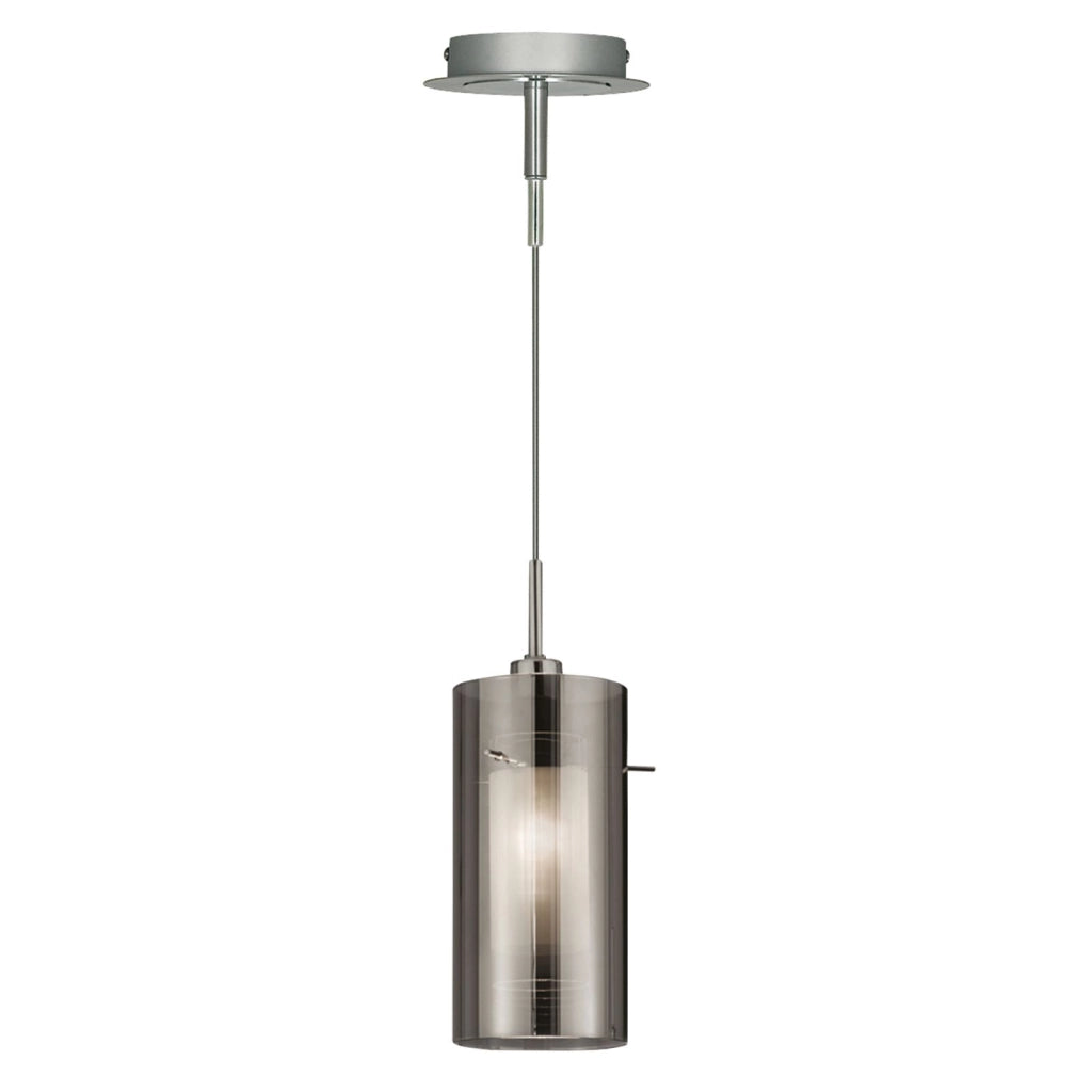 Pendente Duo II - Argento satinato e vetro fumé