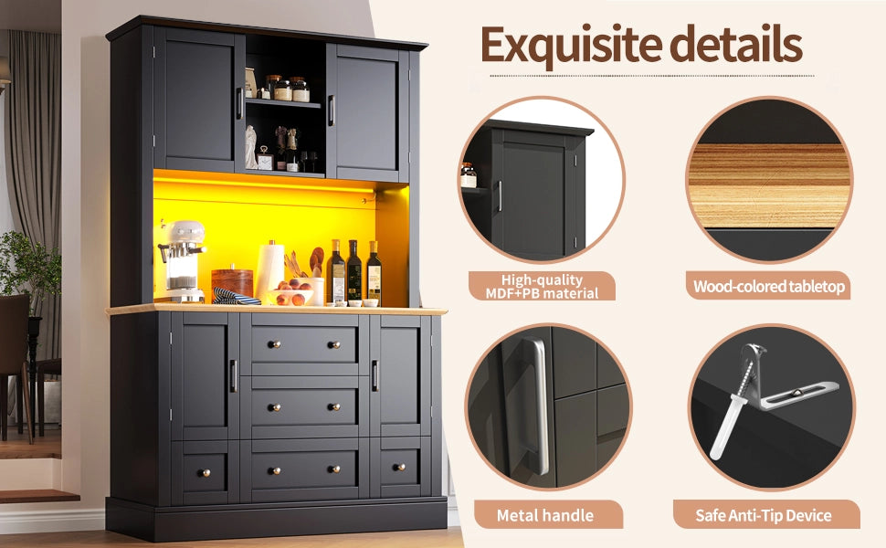 Armadio Alto con Illuminazione LED e Cassetti ¨C MINIMAL ¨C Nero, 115x40x180 cm