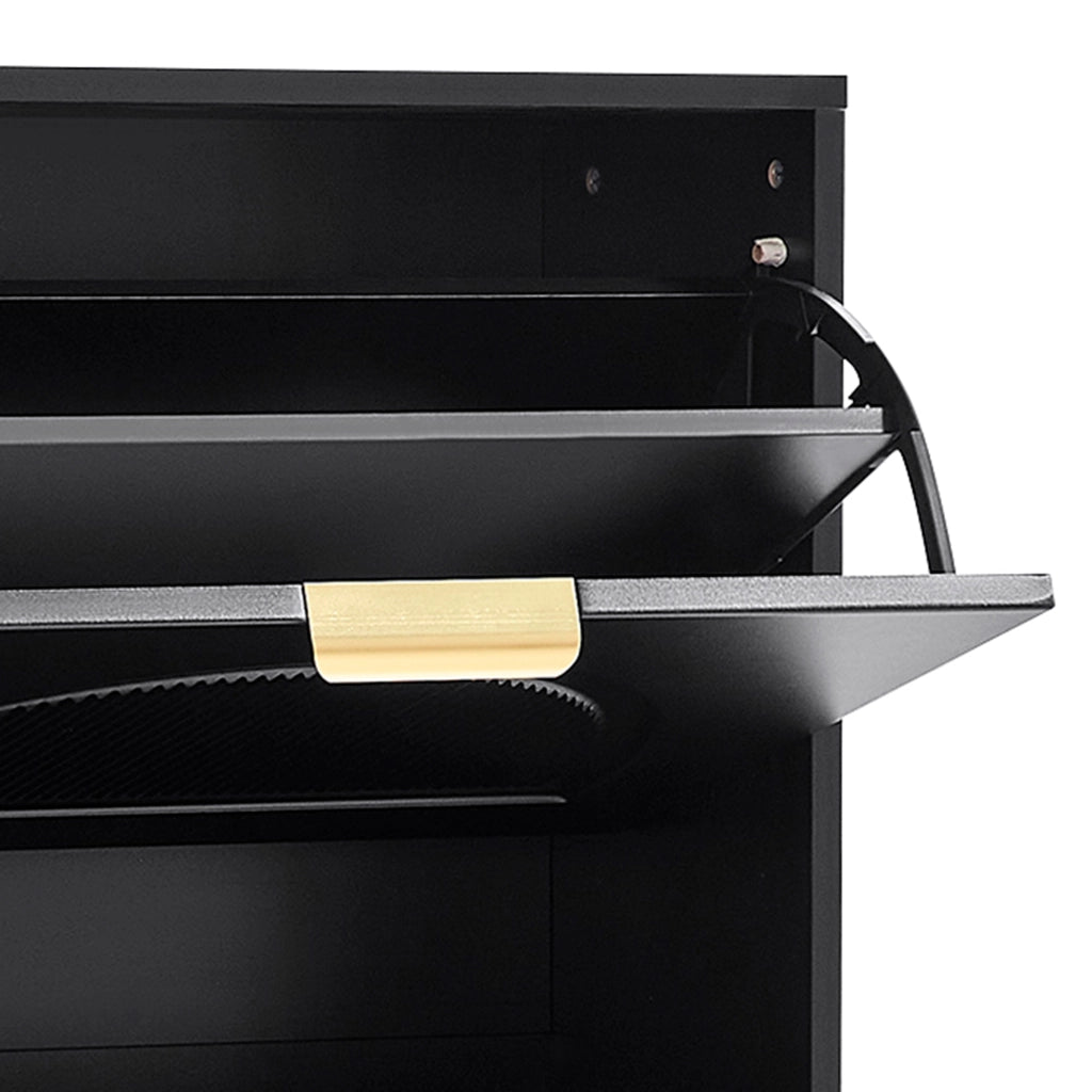 Scarpiera con 3 ante ribalta e dispositivo antiribaltamento per ingresso in MDF 60 × 24 × 114 cm Nero
