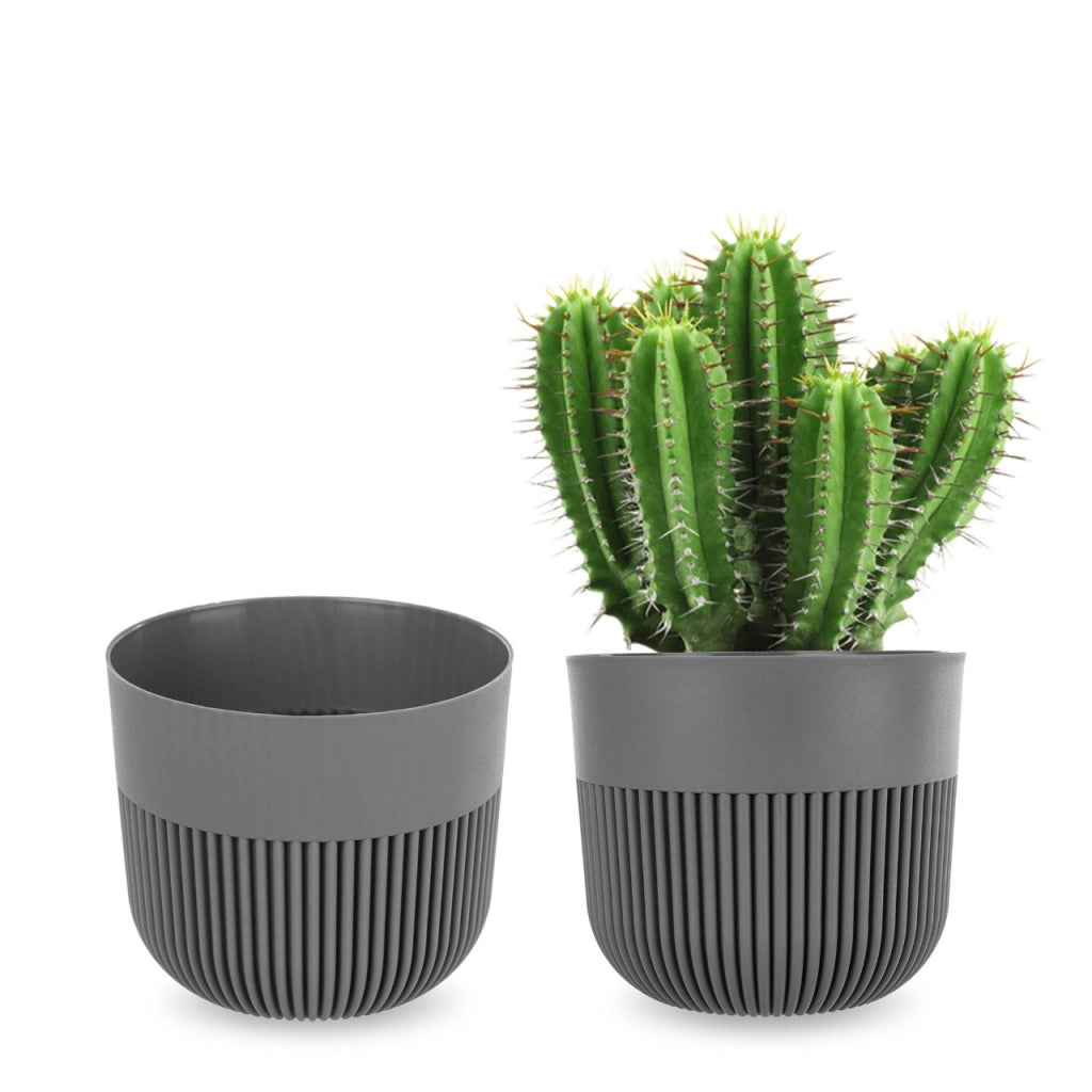 Vaso da fiori KADAX, Coprivaso, 11 cm, Plastica, Rotondo, A coste, Grigio