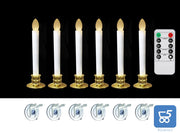 Candele Senza Fiamma a LED Da Finestra Con Telecomando e Timer Coniche Alimentate A Batteria Con Portacandele Dorati Kit da 6 pz + 1 Telecomando