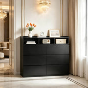 Cassettiera 4 livelli con 6 cassetti e 3 vani aperti 120x40x100 cm nera