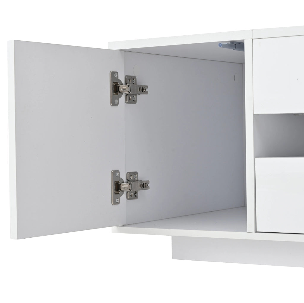 Tavolino da salotto sollevabile bianco con LED e vano contenitivo